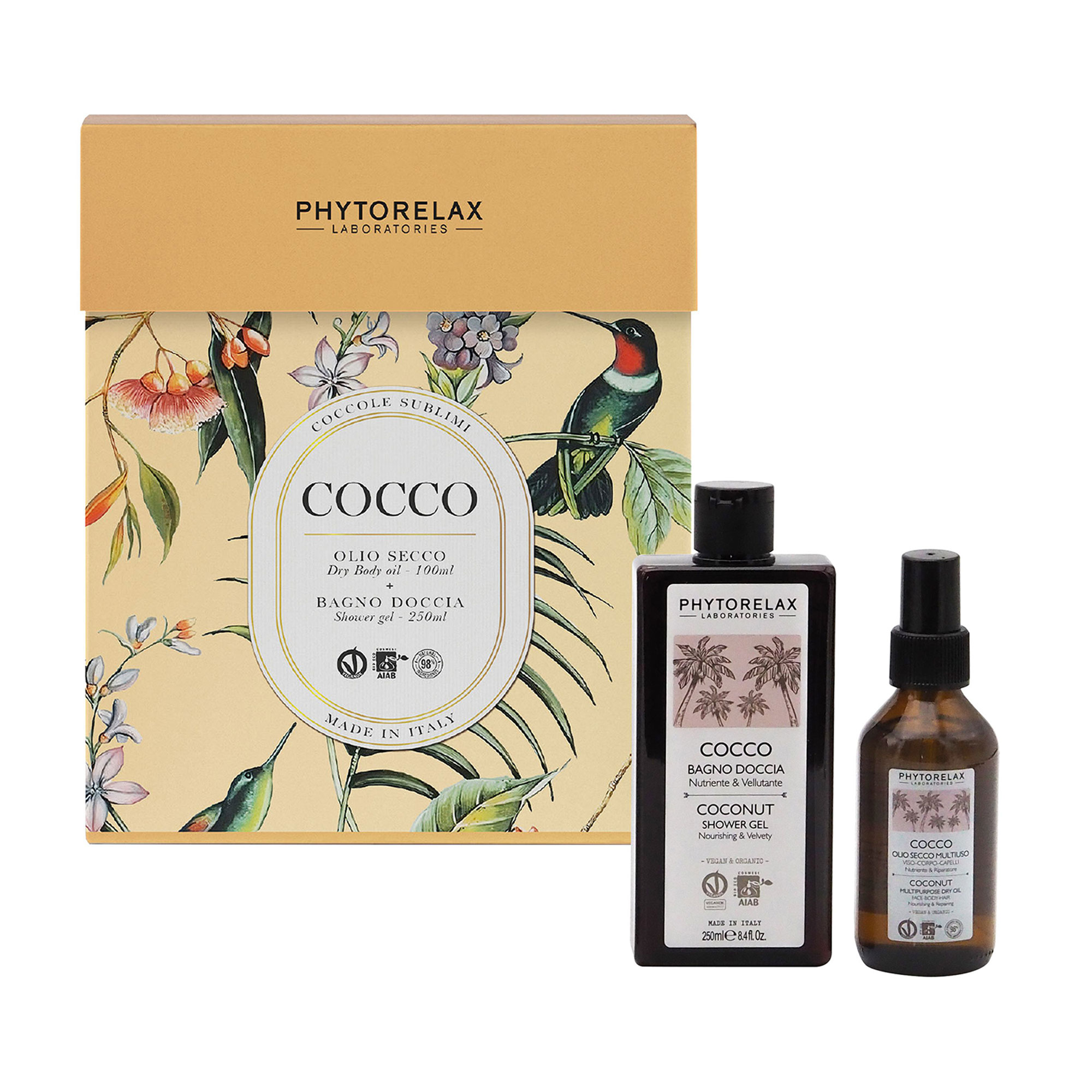 Набір для тіла Phytorelax Laboratories Coconut (гель для душу, 250 мл + олія для обличчя, тіла та волосся, 100 мл)